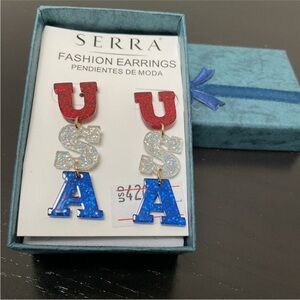 Serra Fashion Earrings USA with Gold Accents NWT